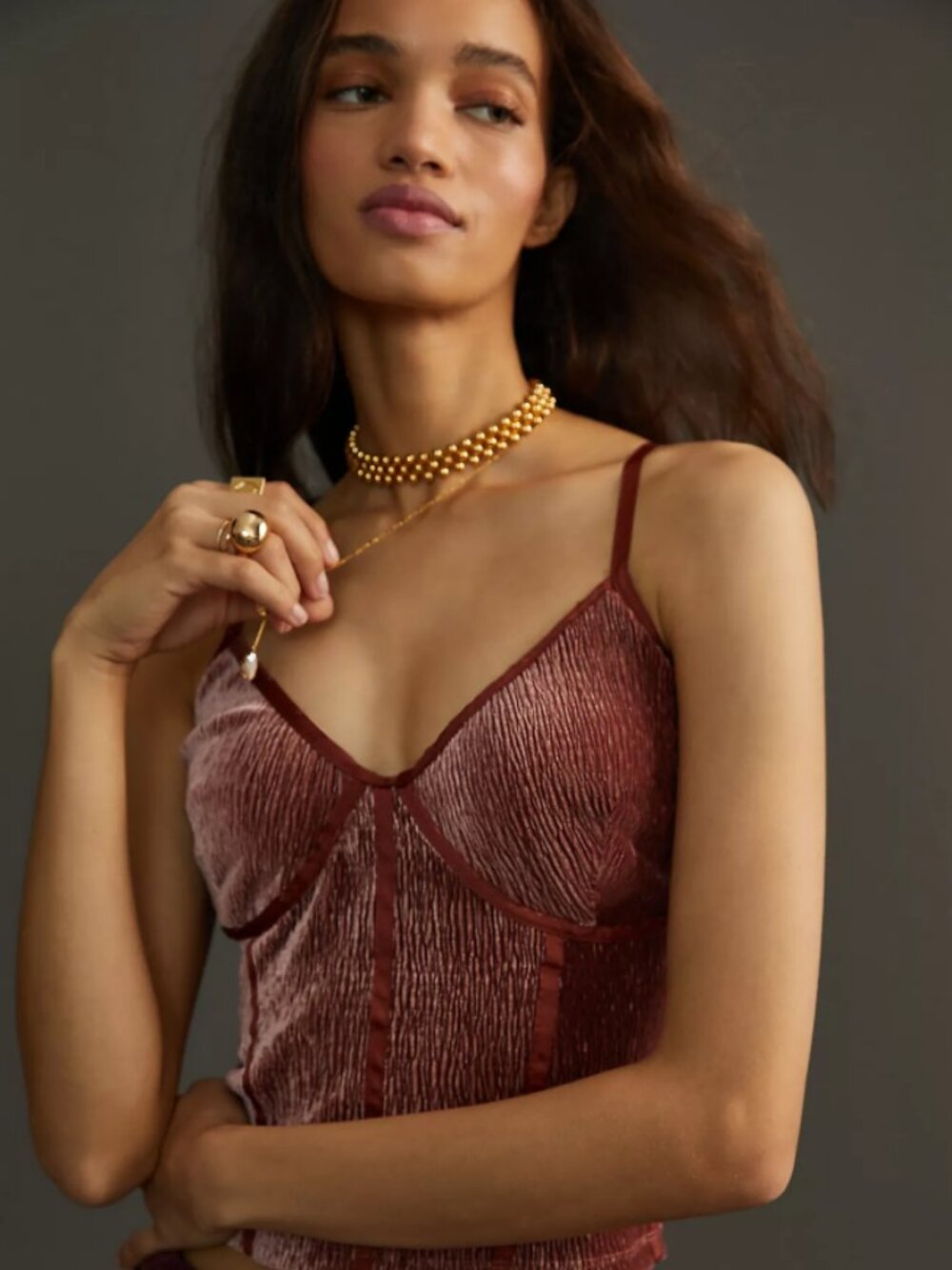 Anthropologie- Blue Tassel Velvet Corset Cami NWT